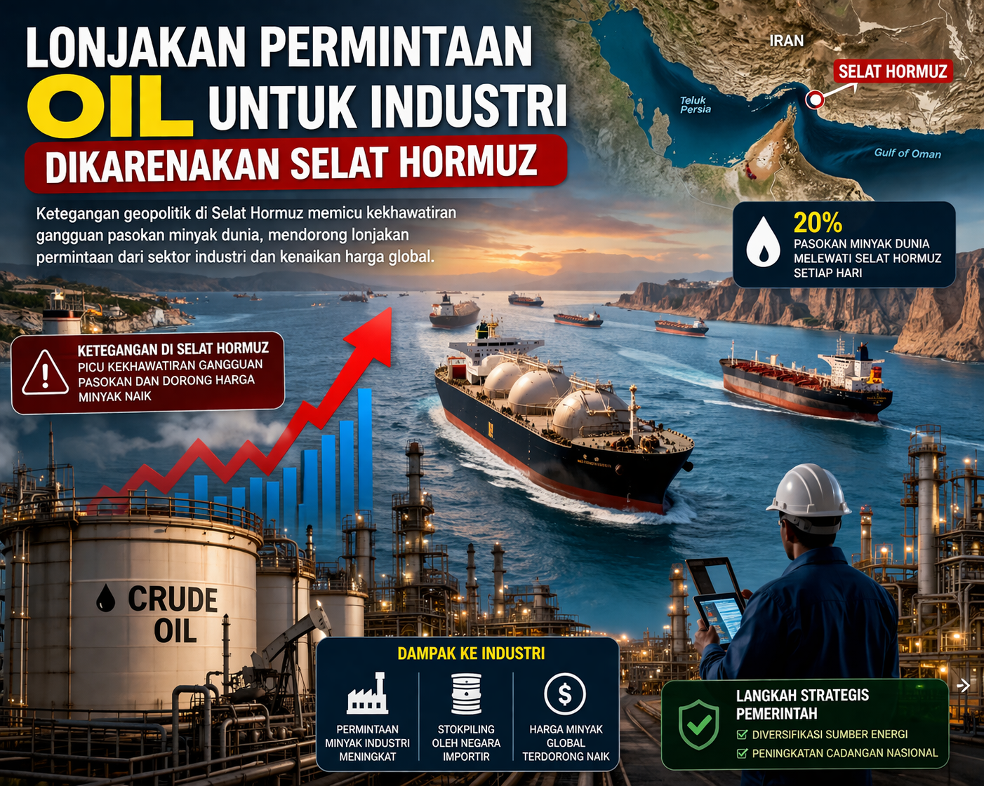 Lonjakan Permintaan Minyak Industri Dipicu Ketegangan di Selat Hormuz