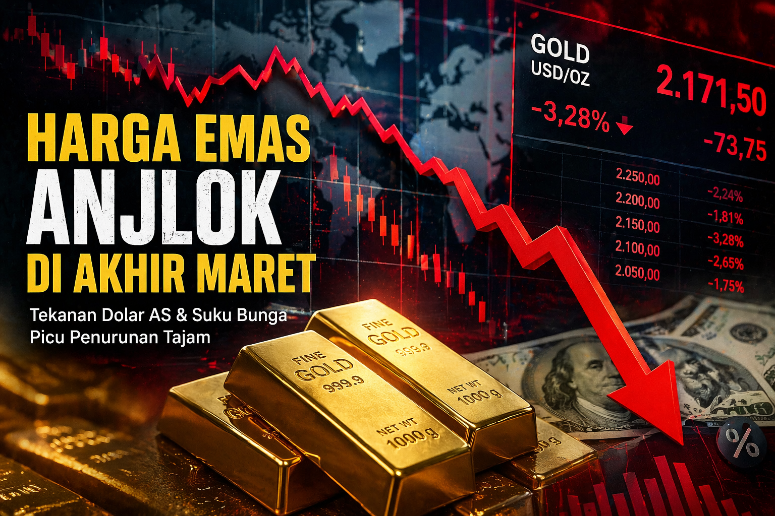 Tekanan Global Picu Kejatuhan Harga Emas di Penghujung Maret