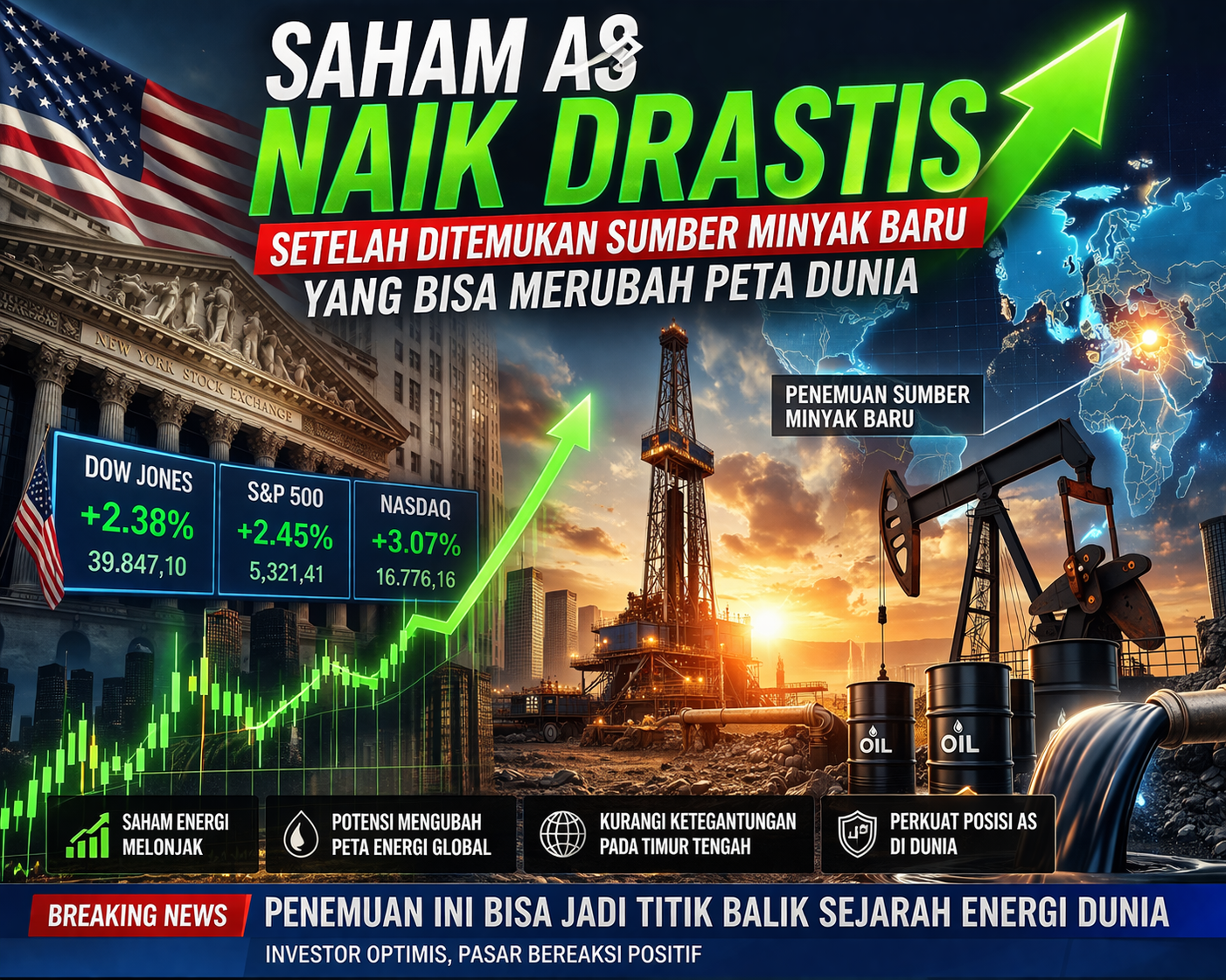 Saham AS Melonjak Tajam Usai Penemuan Sumber Minyak Baru yang Berpotensi Ubah Peta Energi Dunia