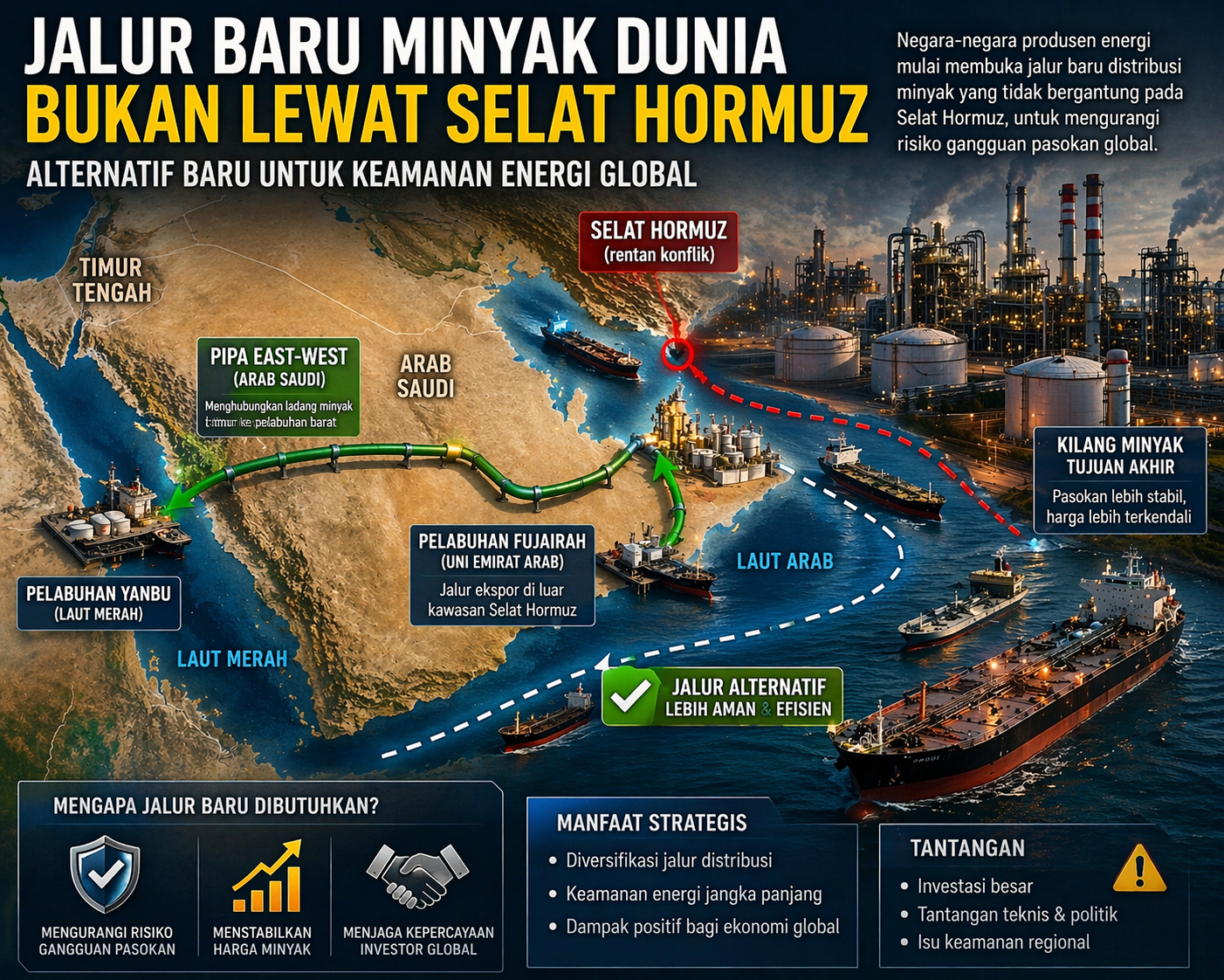 Jalur Baru Energi Dunia: Alternatif Distribusi Minyak Tanpa Selat Hormuz Mulai Dibuka